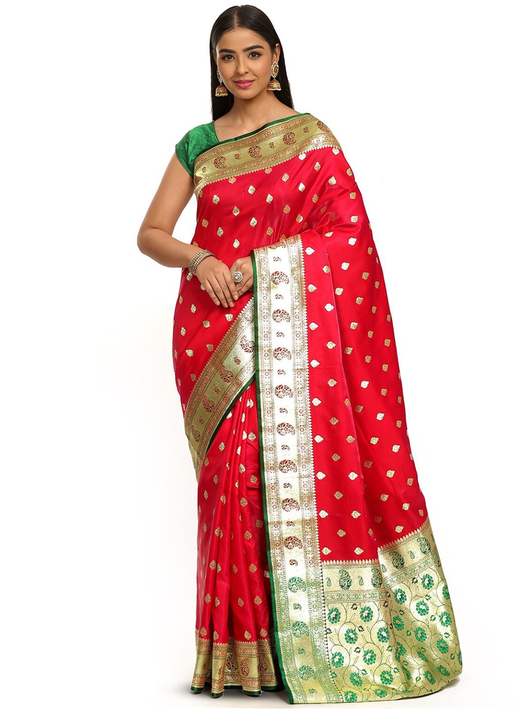 

PTIEPL Banarasi Silk Works Ethnic Motifs Zari Satin Saree, Pink