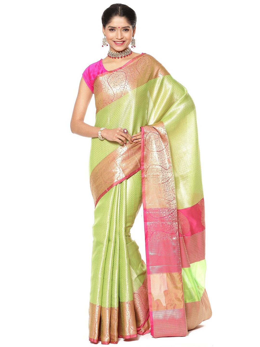 

PTIEPL Banarasi Silk Works Floral Zari Kanjeevaram Saree, Green