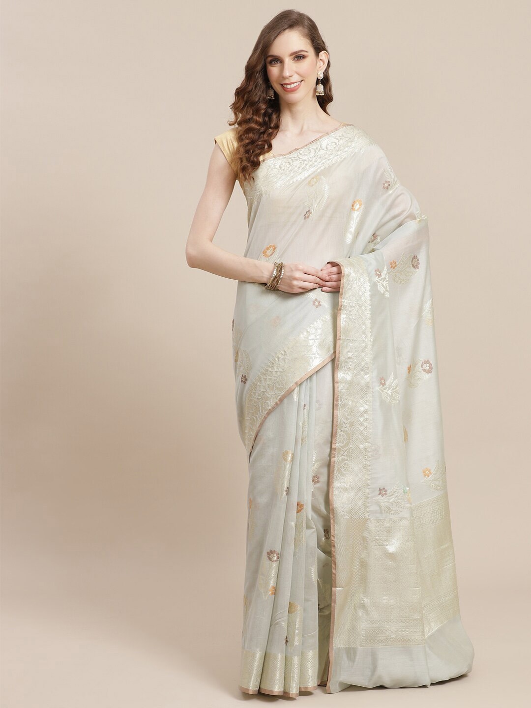 

PTIEPL Banarasi Silk Works Floral Woven Design Zari Banarasi Saree, Grey