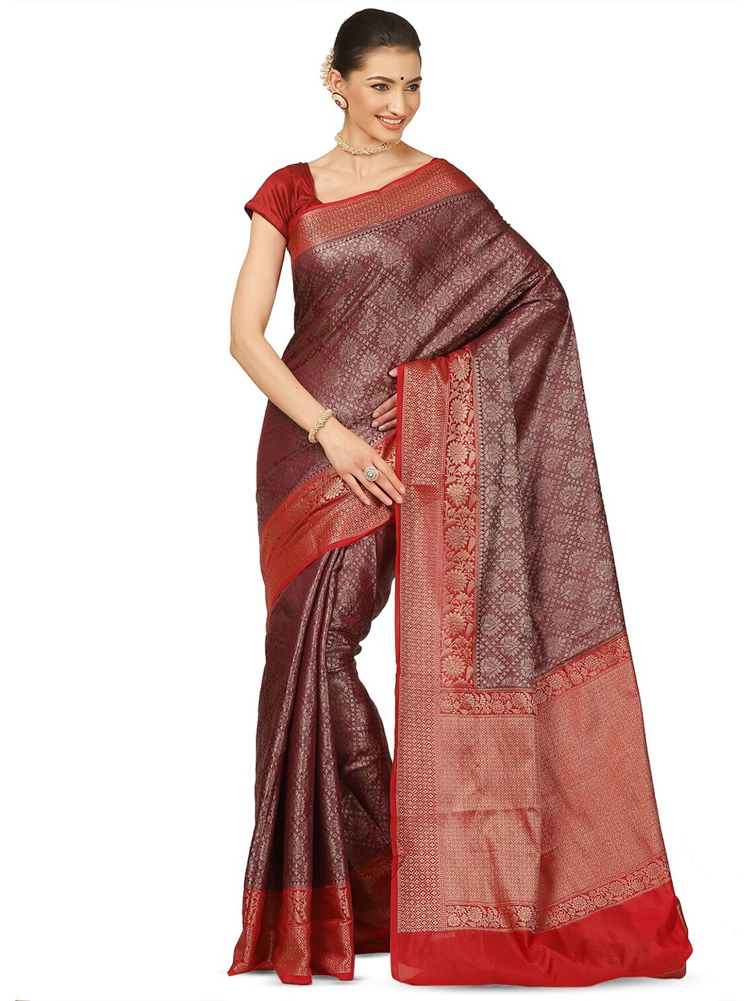 

PTIEPL Banarasi Silk Works Ethnic Motifs Woven Design Zari Banarasi Saree, Brown