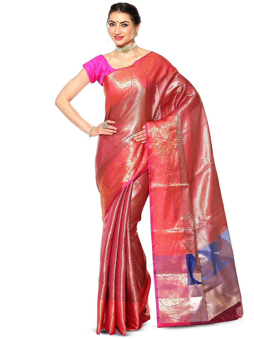 

PTIEPL Banarasi Silk Works Ethnic Motifs Zari Kanjeevaram Saree, Brown