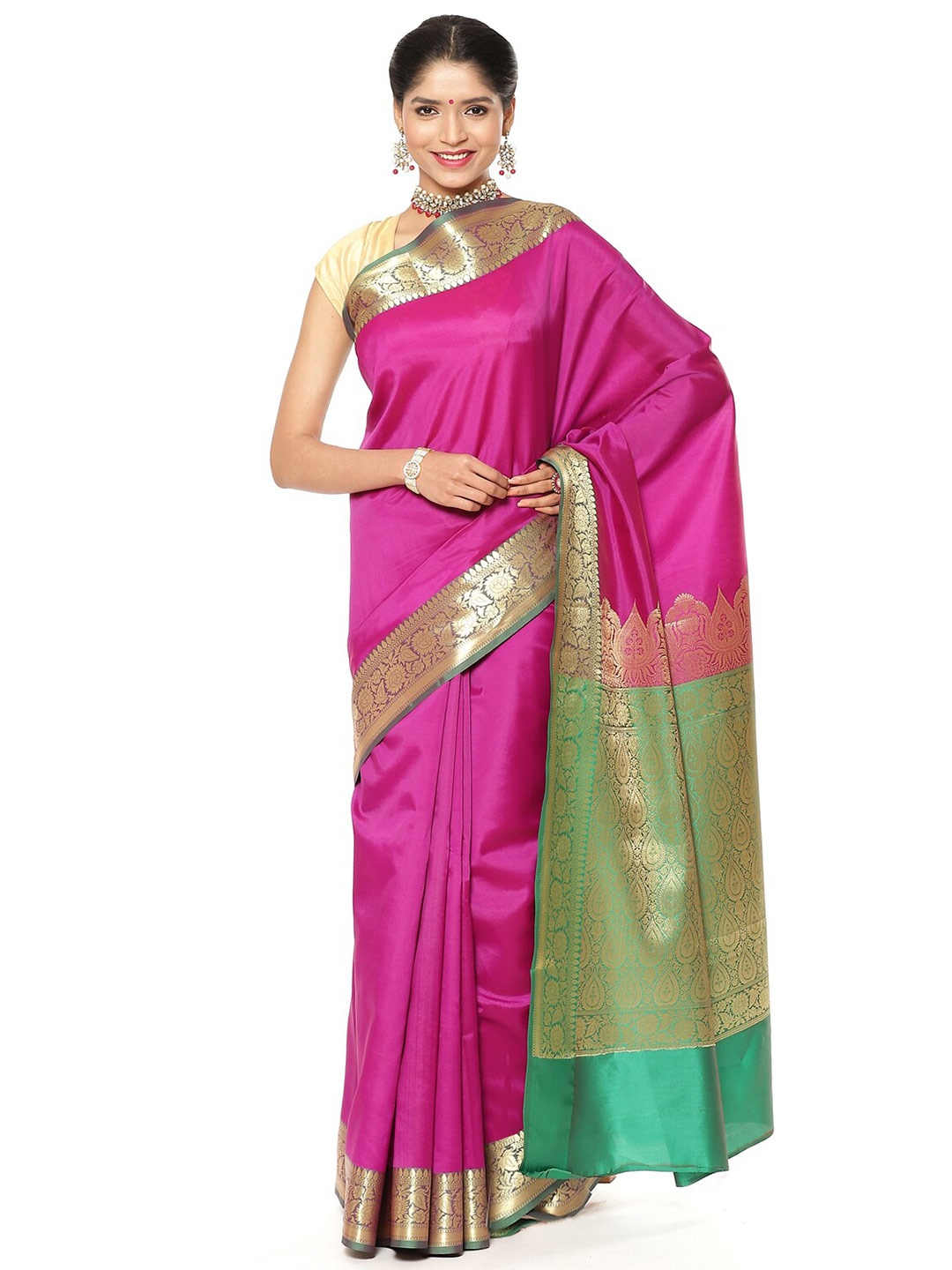 

PTIEPL Banarasi Silk Works Zari Banarasi Saree, Magenta