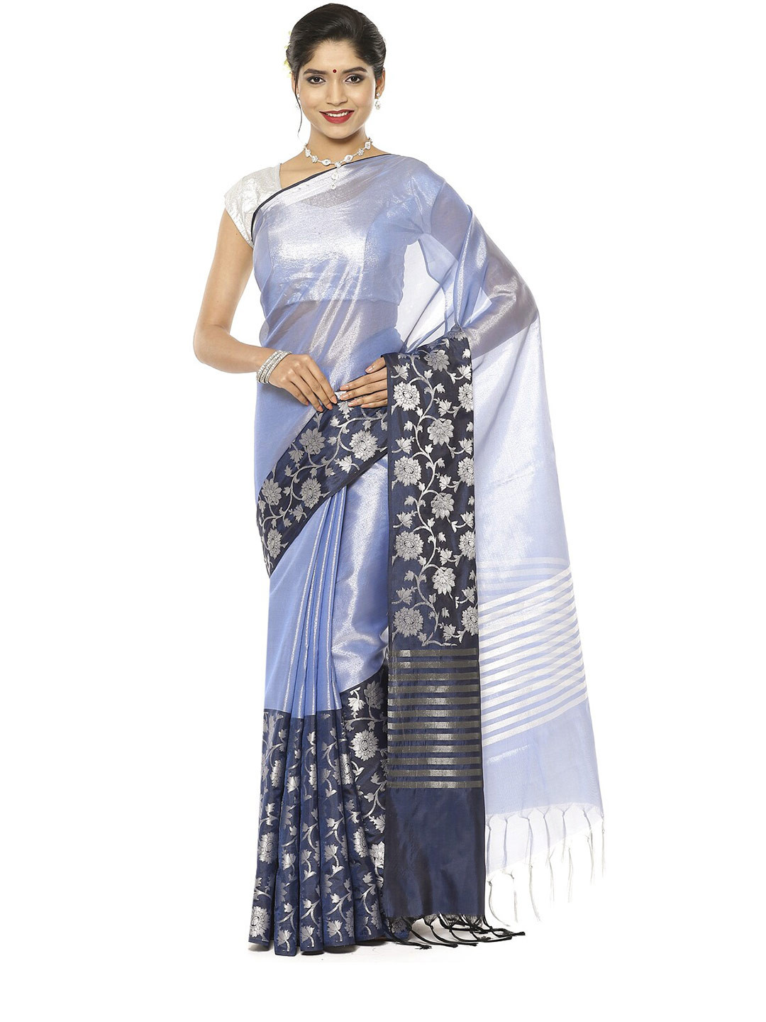 

PTIEPL Banarasi Silk Works Floral Zari Kanjeevaram Saree, Black
