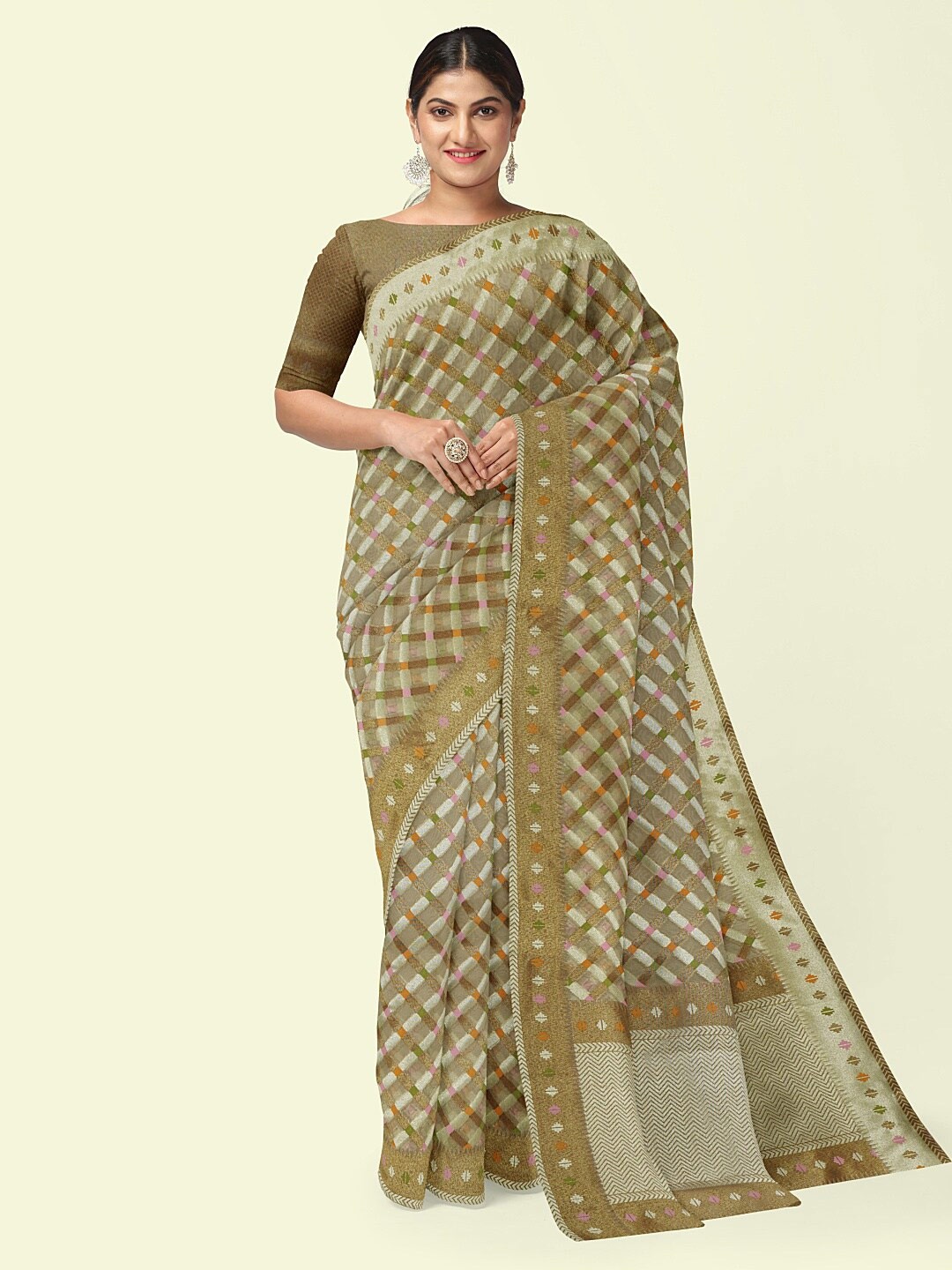 

PTIEPL Banarasi Silk Works Woven Design Zari Banarasi Saree, Beige