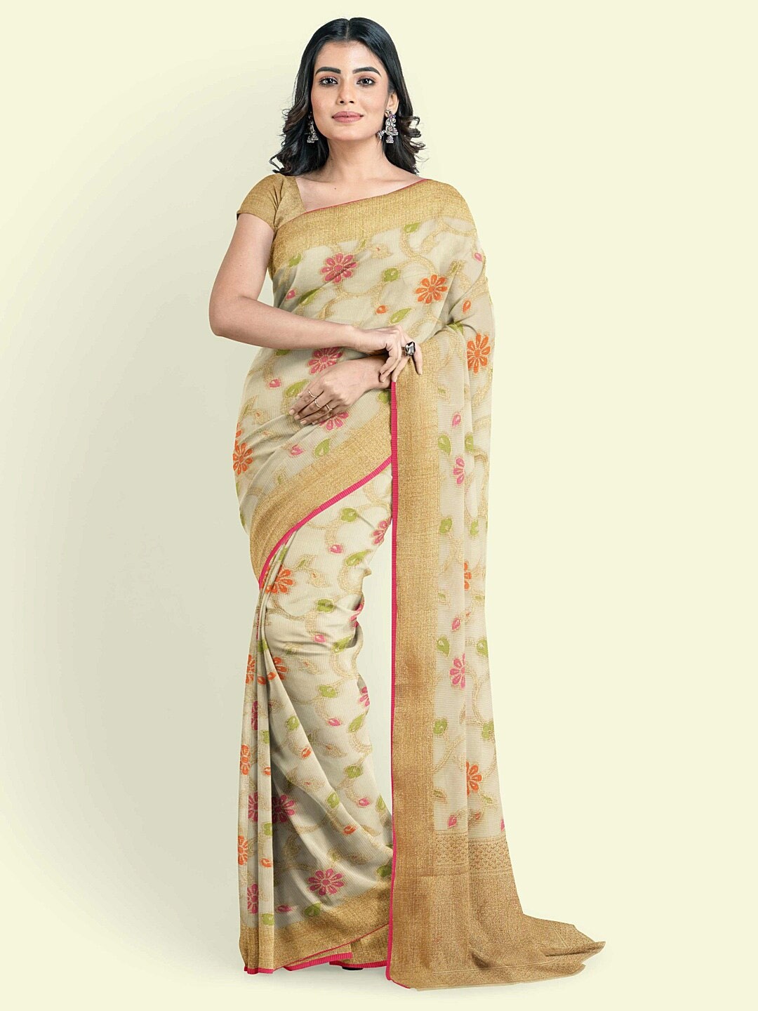 

PTIEPL Banarasi Silk Works Floral Zari Banarasi Saree, Green