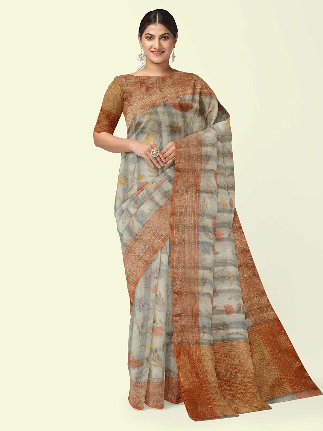 

PTIEPL Banarasi Silk Works Woven Design Zari Banarasi Saree, Grey