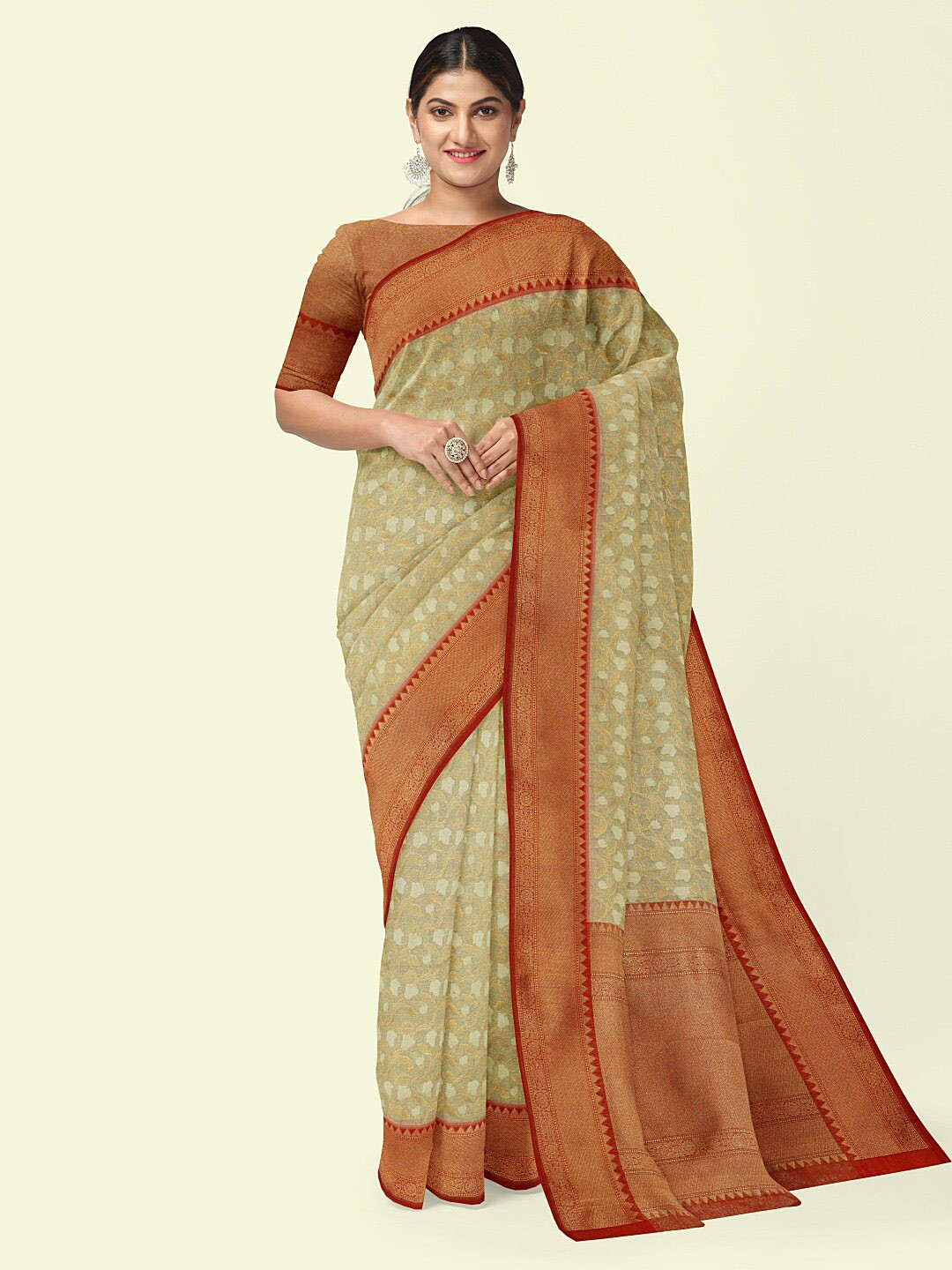 

PTIEPL Banarasi Silk Works Ethnic Motifs Woven Design Zari Banarasi Saree, Beige