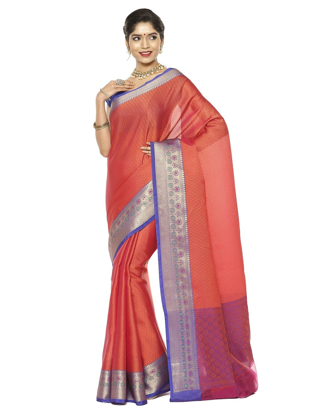 

PTIEPL Banarasi Silk Works Zari Art Silk Banarasi Saree, Orange