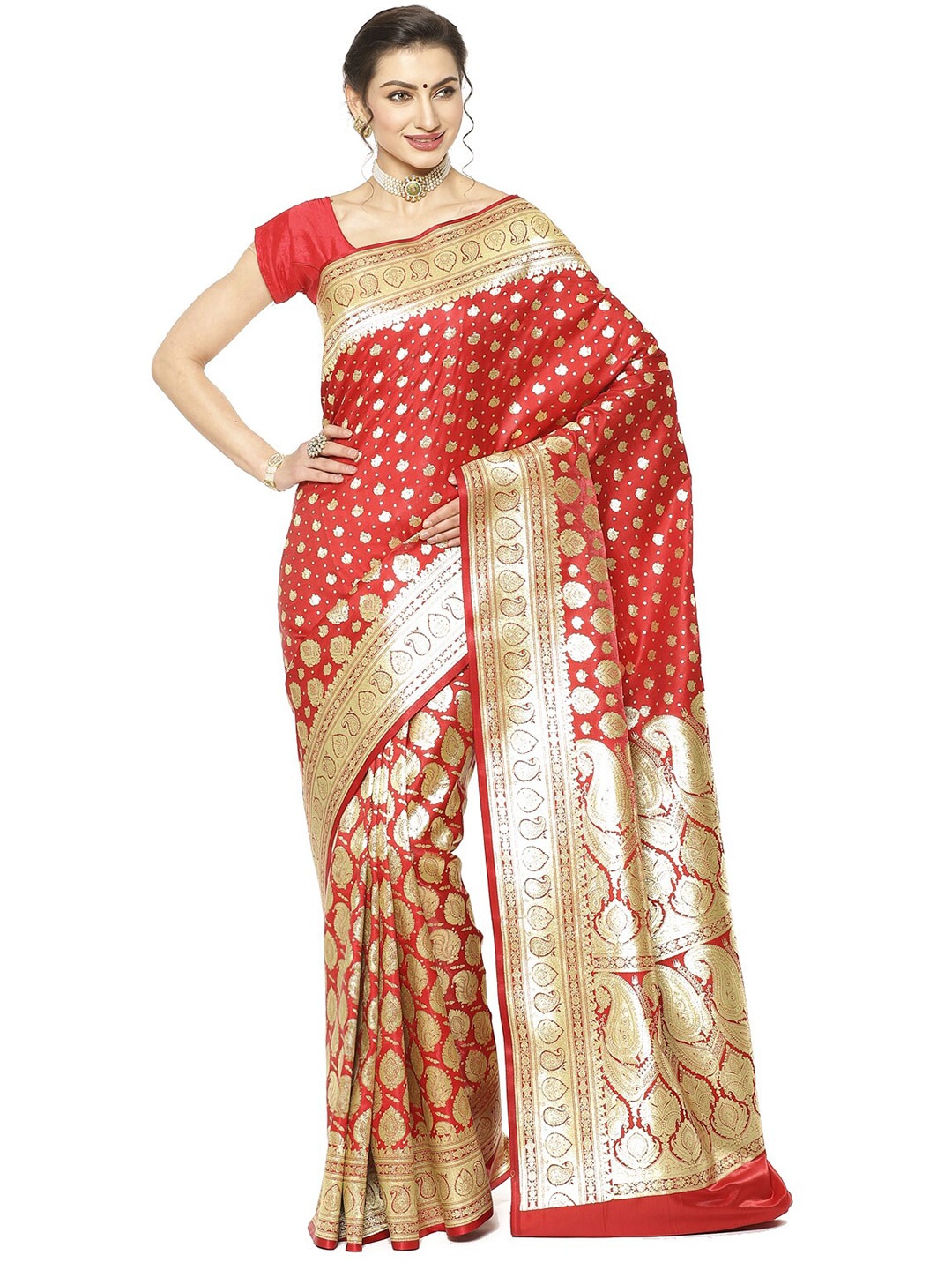 

PTIEPL Banarasi Silk Works Ethnic Motifs Woven Design Zari Banarasi Saree, Red