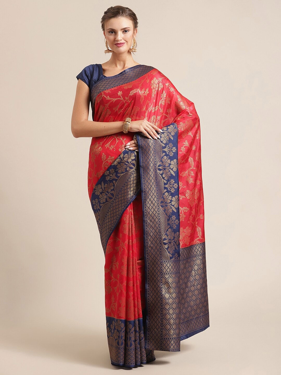 

PTIEPL Banarasi Silk Works Ethnic Motifs Woven Design Zari Banarasi Saree, Red