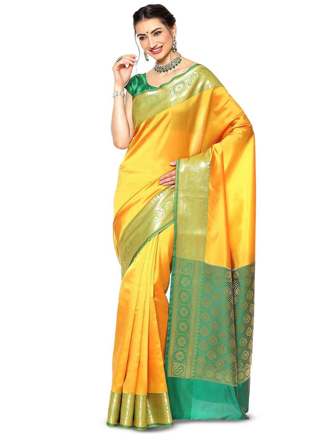 

PTIEPL Banarasi Silk Works Ethnic Motifs Woven Design Zari Banarasi Saree, Yellow