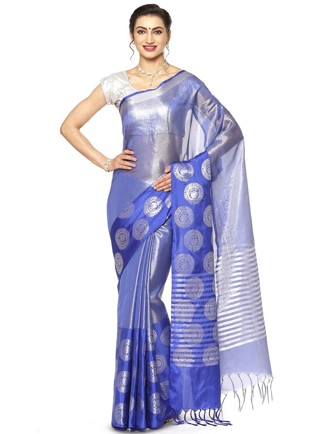 

PTIEPL Banarasi Silk Works Ethnic Motifs Woven Design Zari Kanjeevaram Saree, Blue