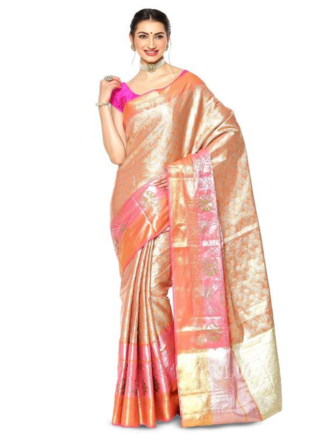 

PTIEPL Banarasi Silk Works Ethnic Motifs Woven Design Zari Art Silk Saree, Beige