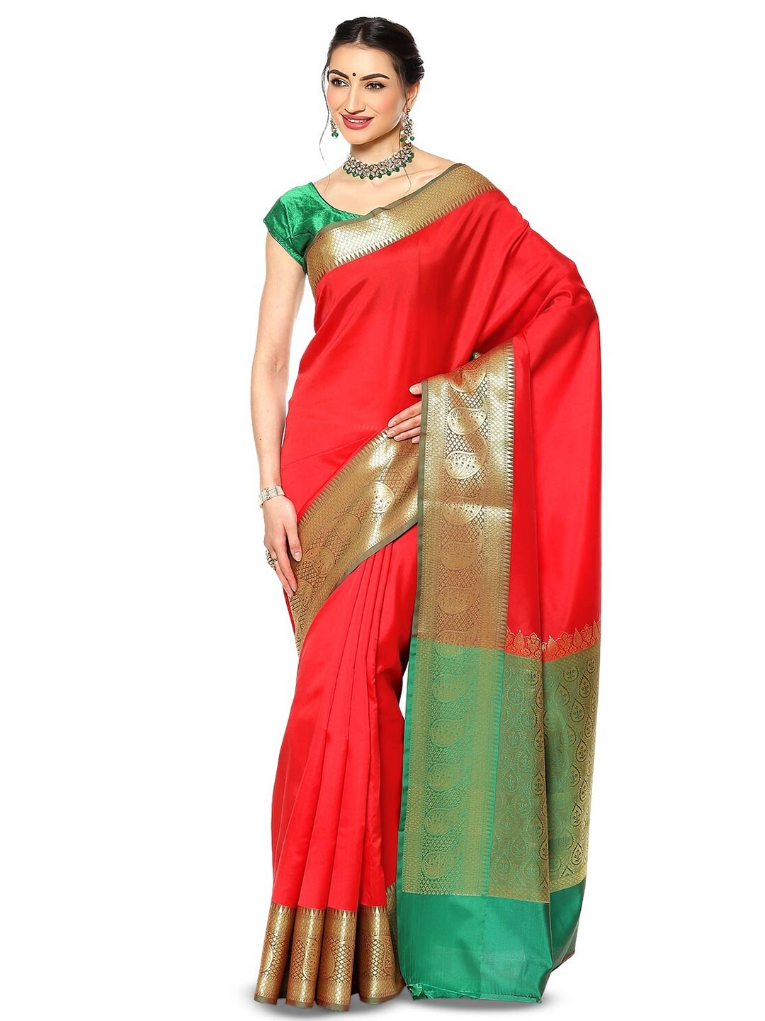 

PTIEPL Banarasi Silk Works Zari Banarasi Saree, Red