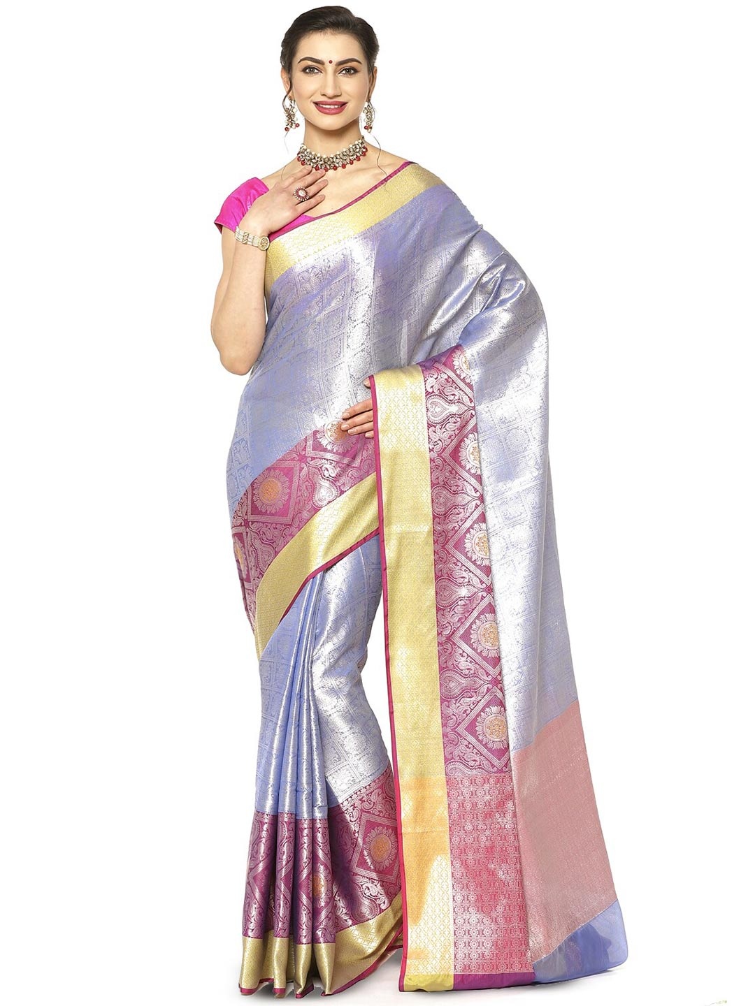 PTIEPL Banarasi Silk Works Floral Zari Kanjeevaram Saree, Blue