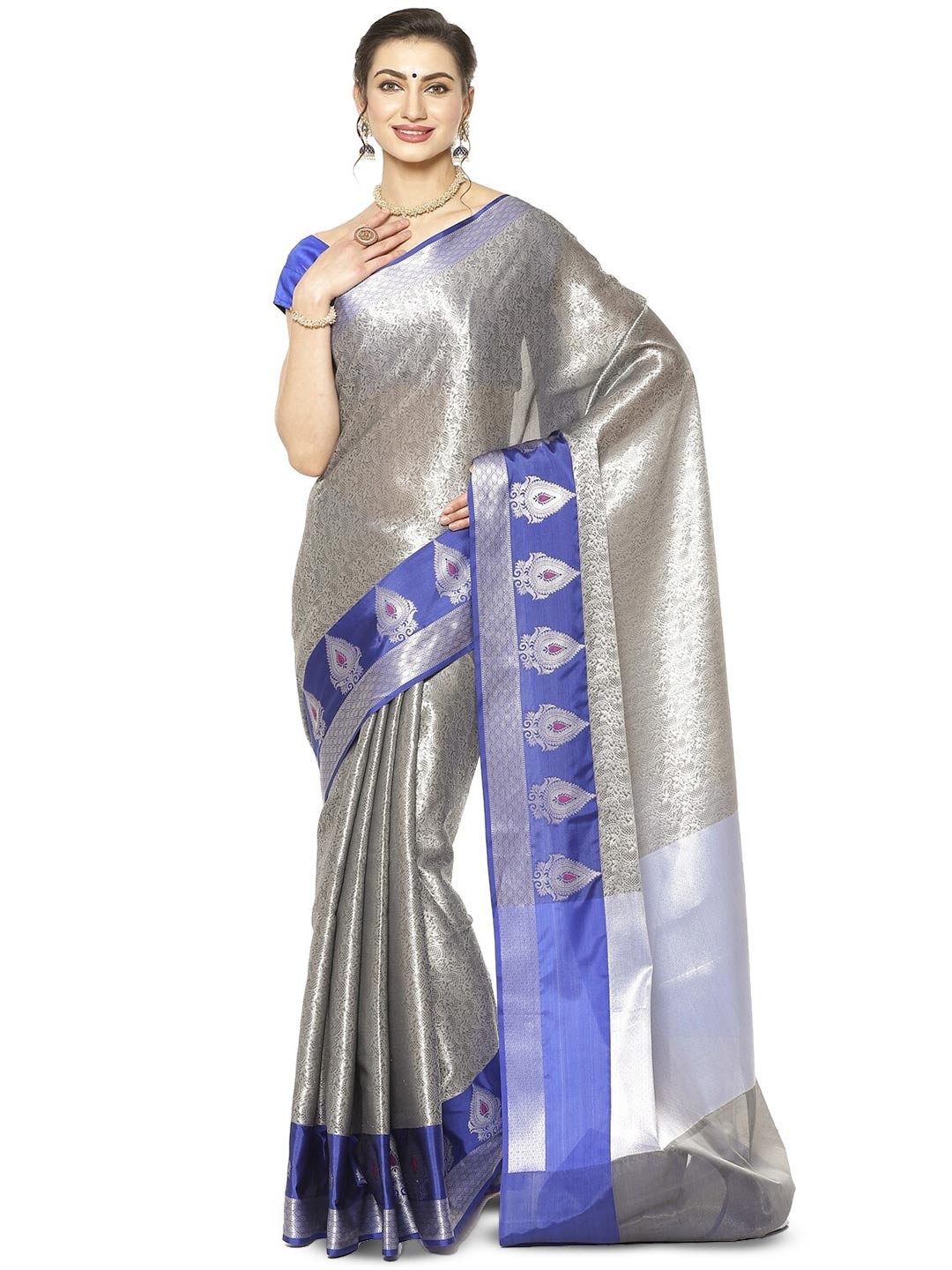 

PTIEPL Banarasi Silk Works Woven Design Zari Kanjeevaram Saree, Grey