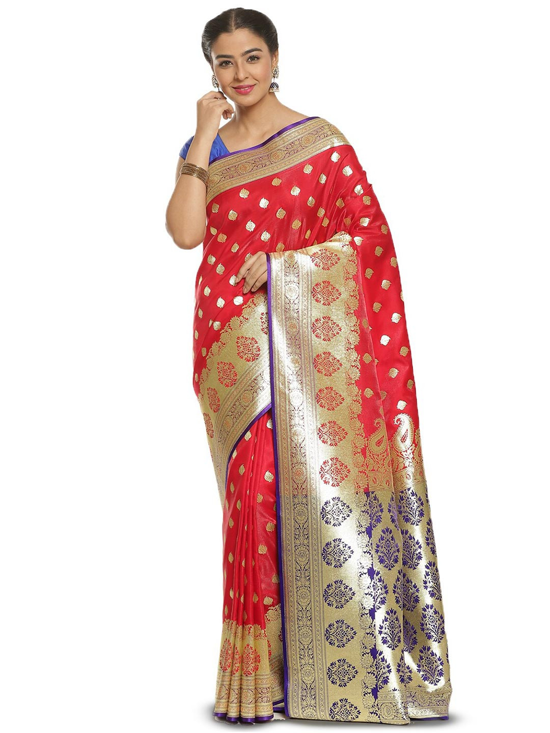 

PTIEPL Banarasi Silk Works Woven Design Zari Banarasi Saree, Red