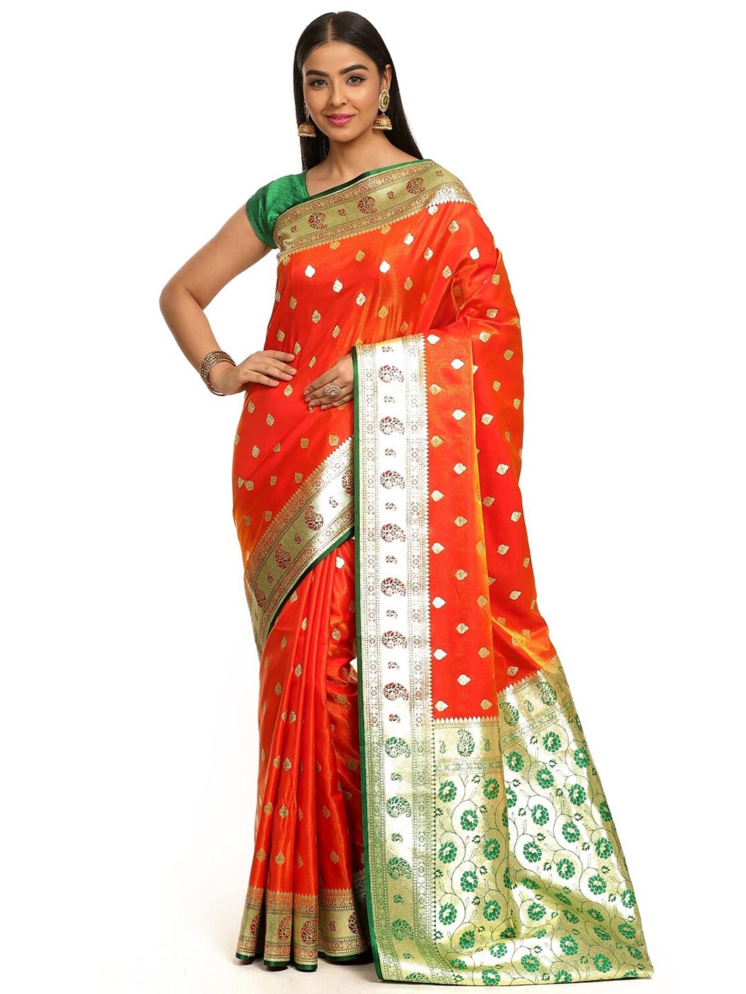 

PTIEPL Banarasi Silk Works Woven Design Zari Banarasi Saree, Red