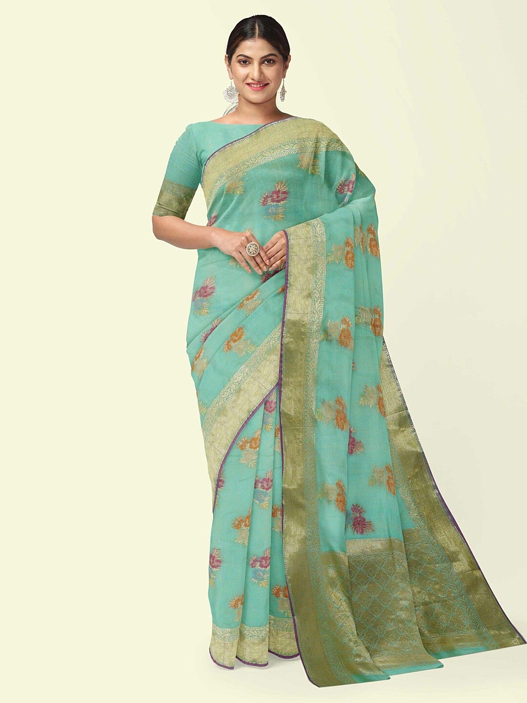 

PTIEPL Banarasi Silk Works Woven Design Zari Banarasi Saree, Sea green