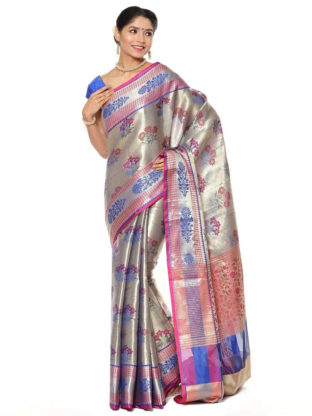 

PTIEPL Banarasi Silk Works Woven Design Zari Kanjeevaram Saree, Grey