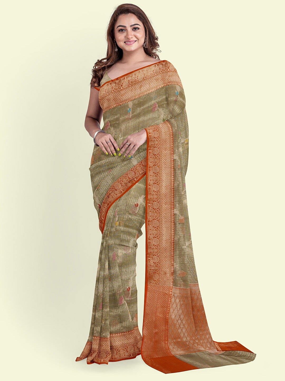 

PTIEPL Banarasi Silk Works Woven Design Zari Organza Banarasi Saree, Grey