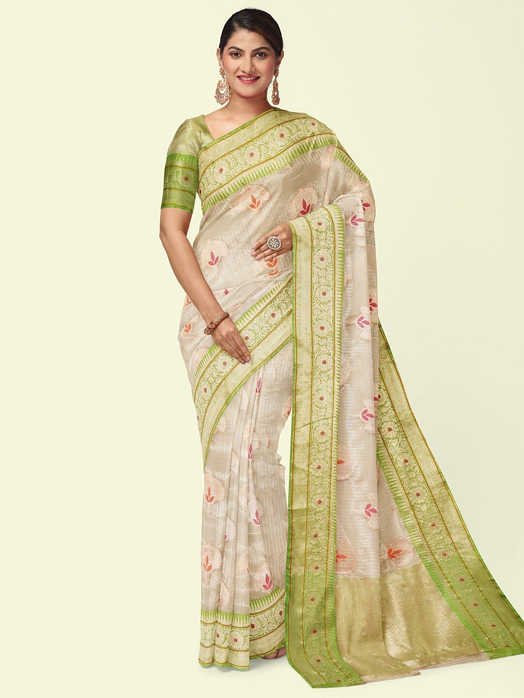 

PTIEPL Banarasi Silk Works Woven Design Zari Banarasi Saree, Beige