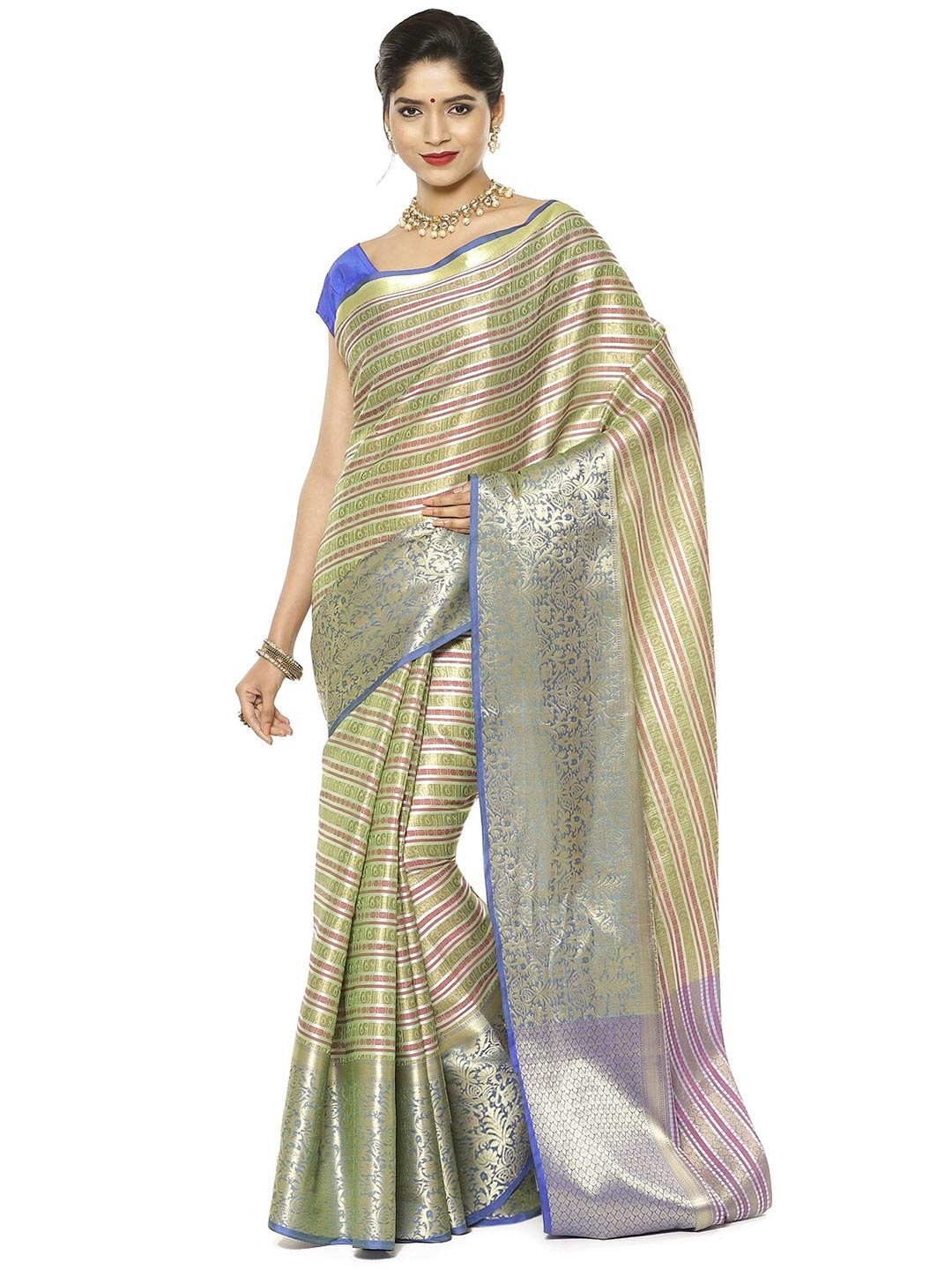 

PTIEPL Banarasi Silk Works Woven Design Zari Kanjeevaram Saree, Green