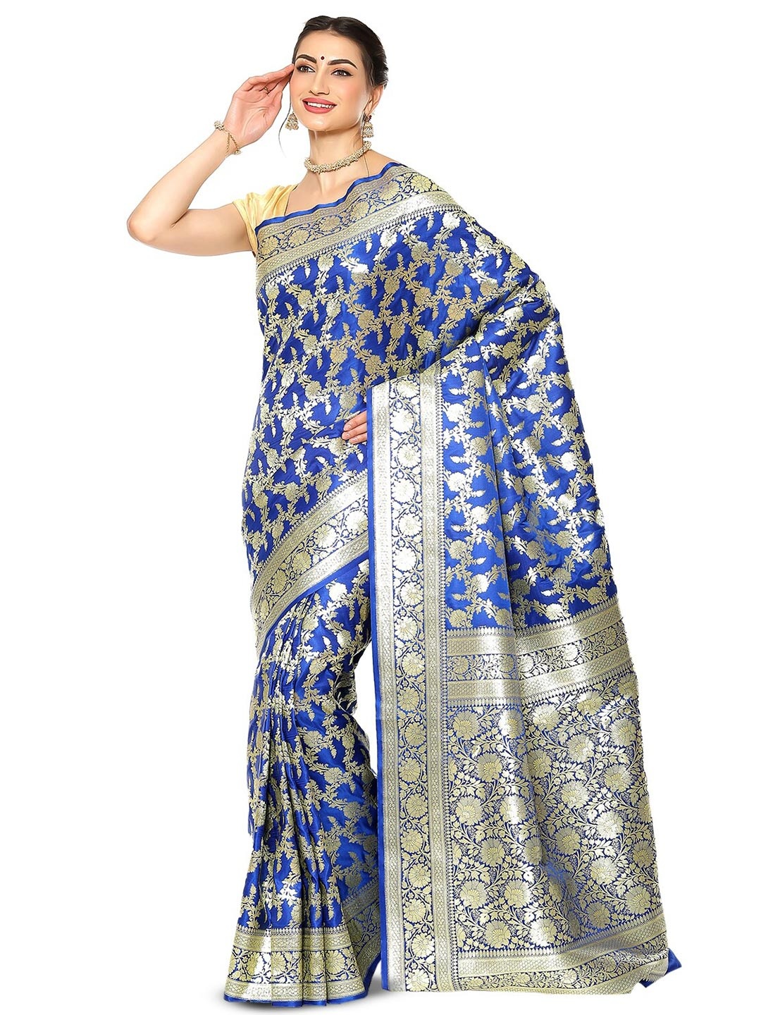 

PTIEPL Banarasi Silk Works Woven Design Zari Banarasi Saree, Blue