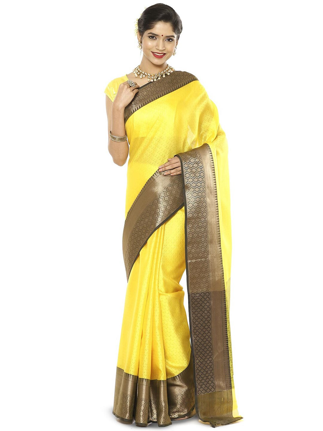 

PTIEPL Banarasi Silk Works Zari Art Silk Banarasi Saree, Gold
