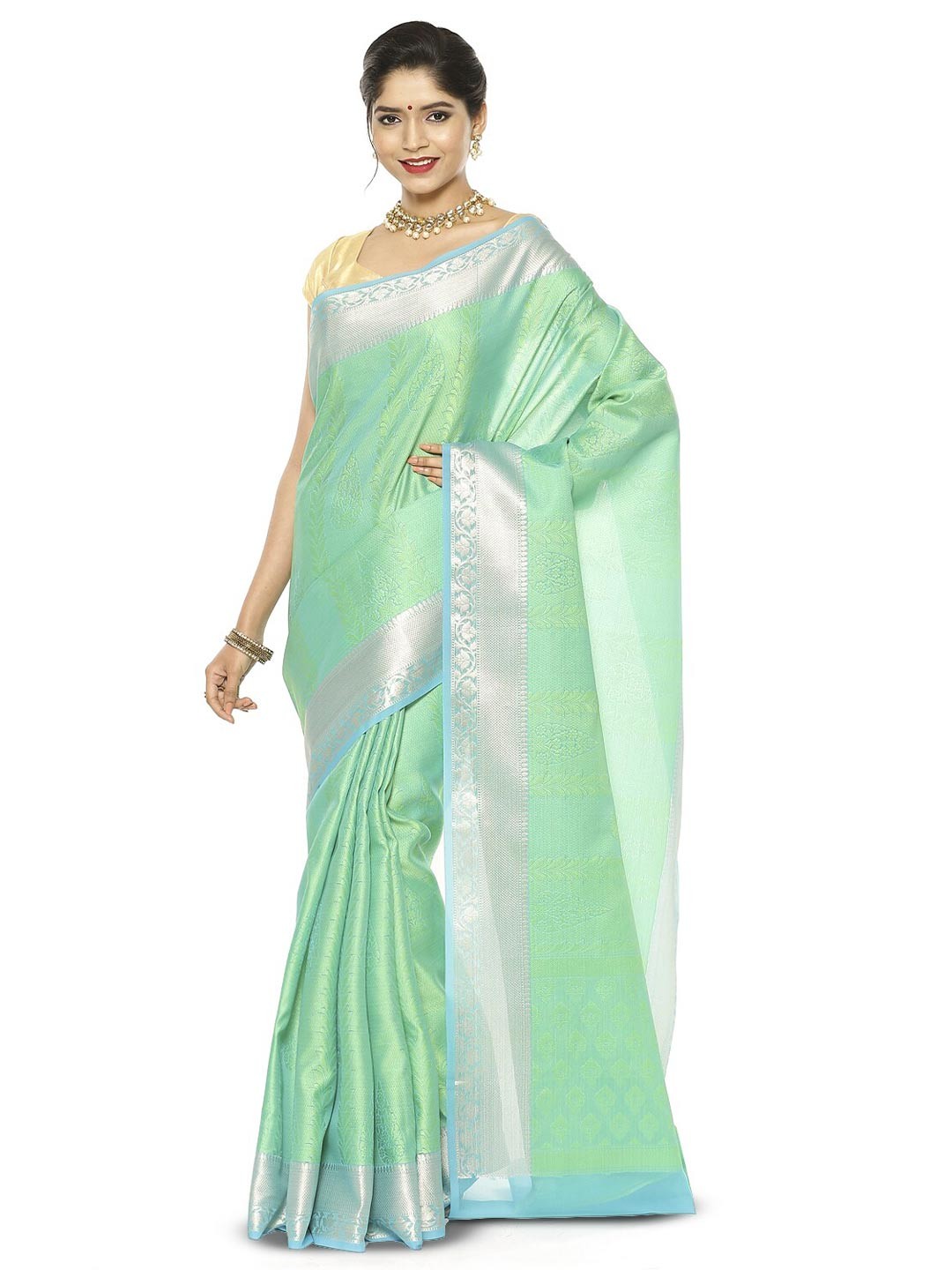 

PTIEPL Banarasi Silk Works Floral Zari Art Silk Banarasi Saree, Green
