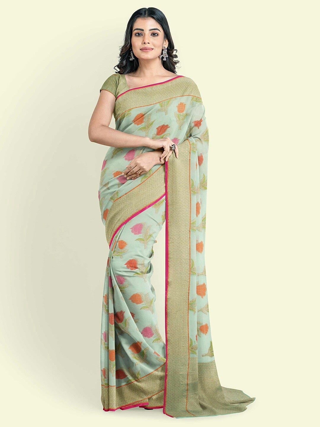 

PTIEPL Banarasi Silk Works Ethnic Motifs Woven Design Zari Banarasi Saree, Peach