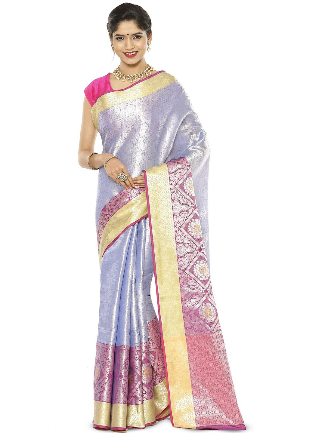 

PTIEPL Banarasi Silk Works Ethnic Motifs Woven Design Zari Kanjeevaram Silk Saree, Blue
