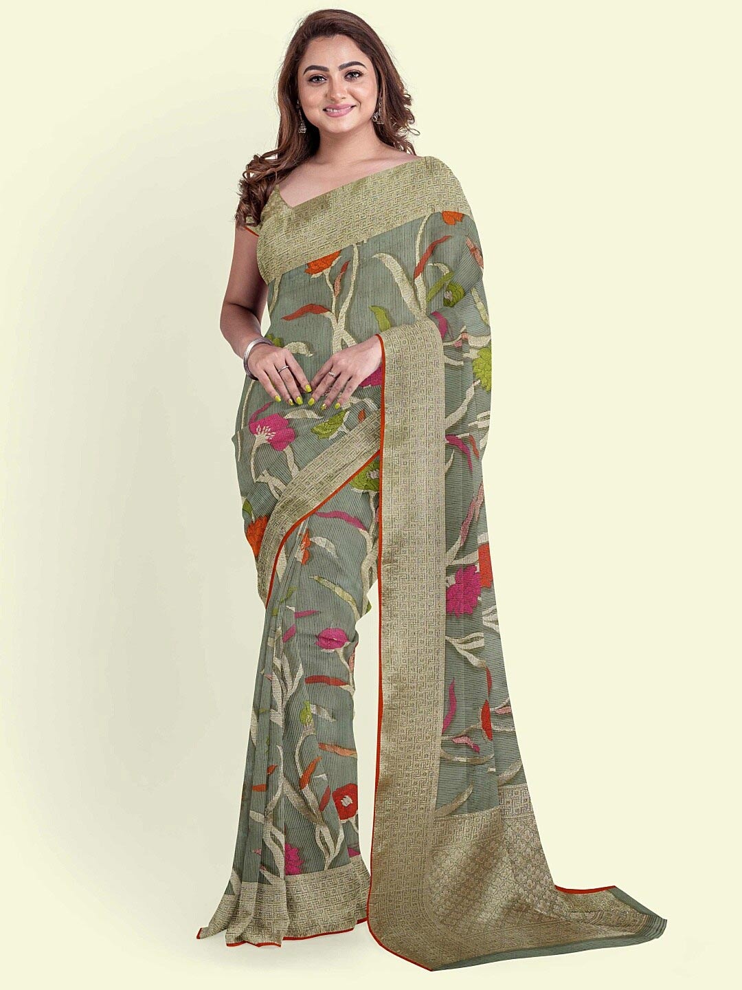 

PTIEPL Banarasi Silk Works Ethnic Motifs Woven Design Zari Banarasi Saree, Beige