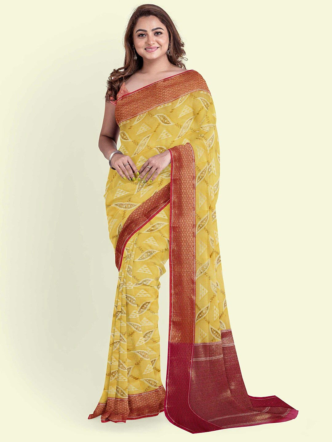 

PTIEPL Banarasi Silk Works Ethnic Motifs Woven Design Zari Banarasi Saree, Yellow