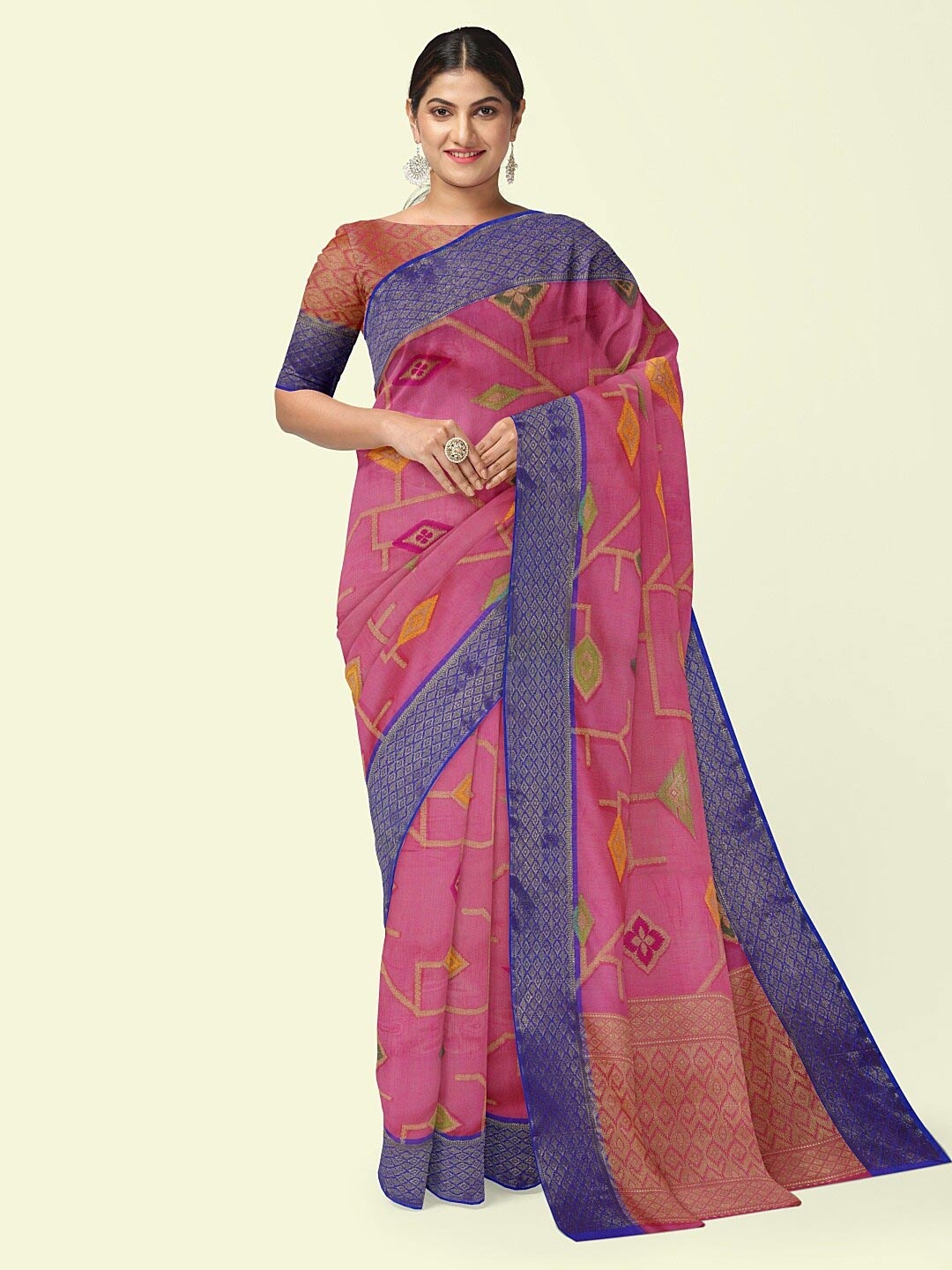 

PTIEPL Banarasi Silk Works Ethnic Motifs Woven Design Zari Banarasi Saree, Pink