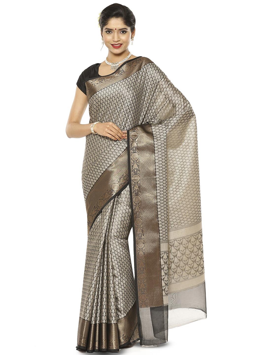 

PTIEPL Banarasi Silk Works Ethnic Motifs Woven Design Zari Banarasi Art Silk Saree, Black