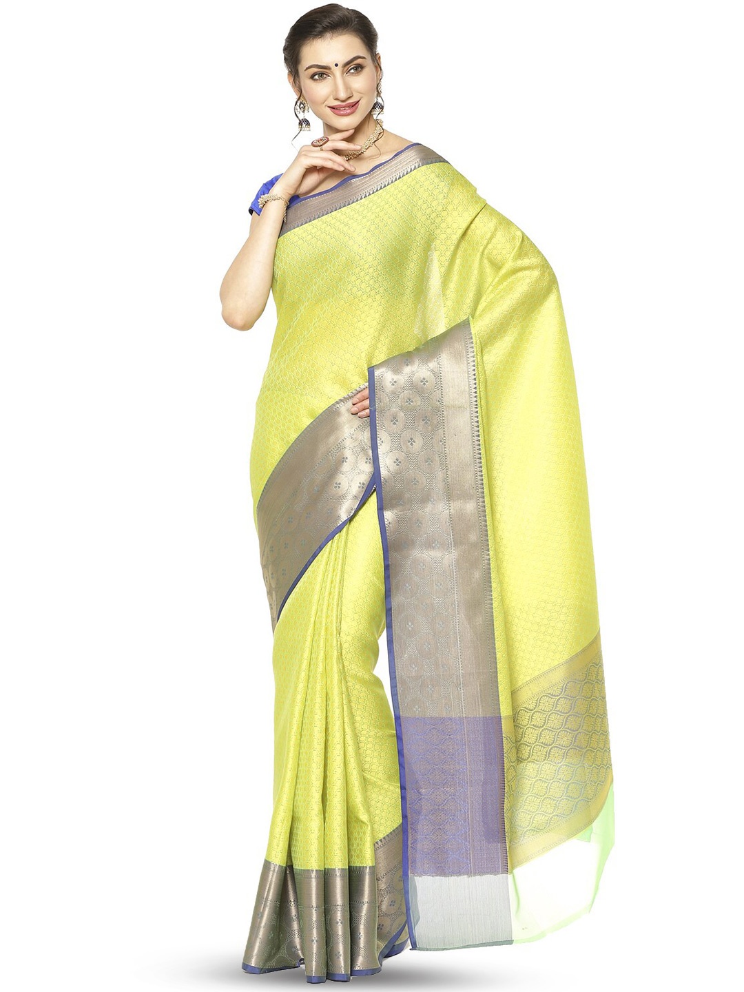 

PTIEPL Banarasi Silk Works Ethnic Motifs Woven Design Zari Banarasi Art Silk Saree, Green
