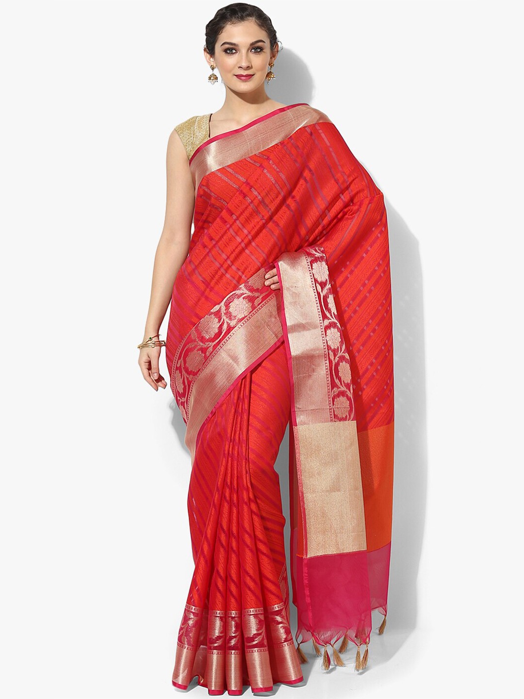 

PTIEPL Banarasi Silk Works Ethnic Motifs Woven Design Zari Banarasi Art Silk Saree, Red