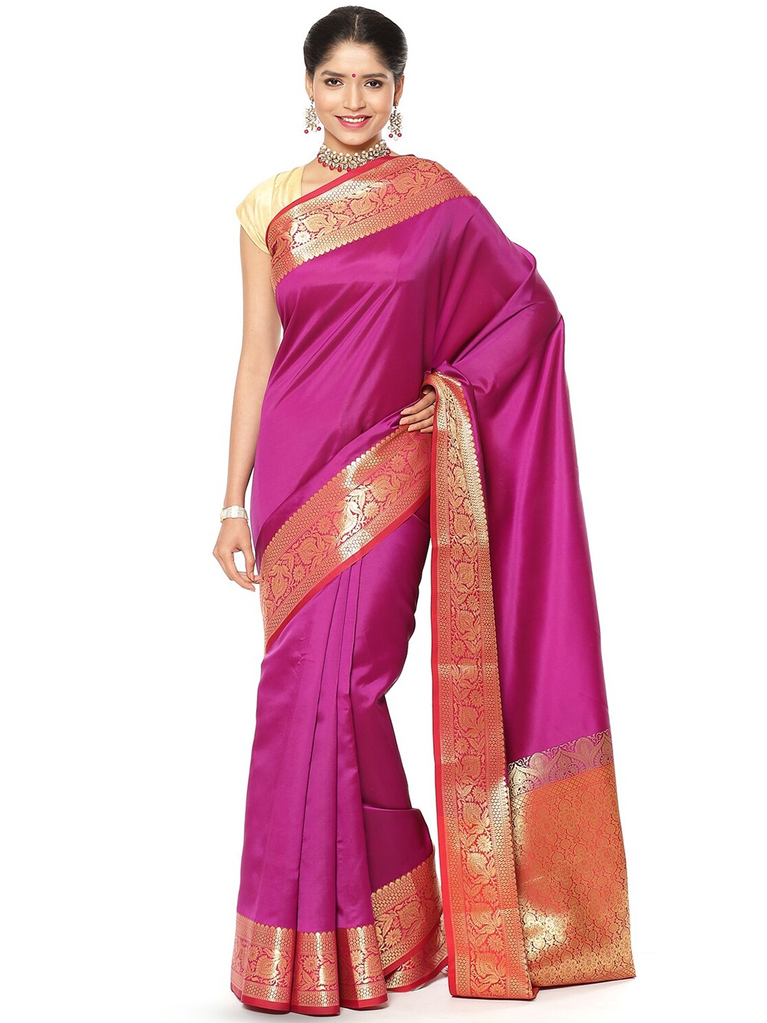 

PTIEPL Banarasi Silk Works Ethnic Motifs Zari Banarasi Silk Saree, Magenta