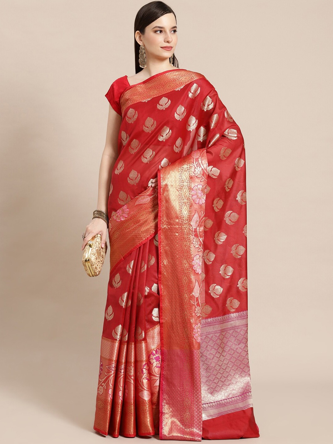 

PTIEPL Banarasi Silk Works Ethnic Motifs Woven Design Zari Banarasi Saree, Pink