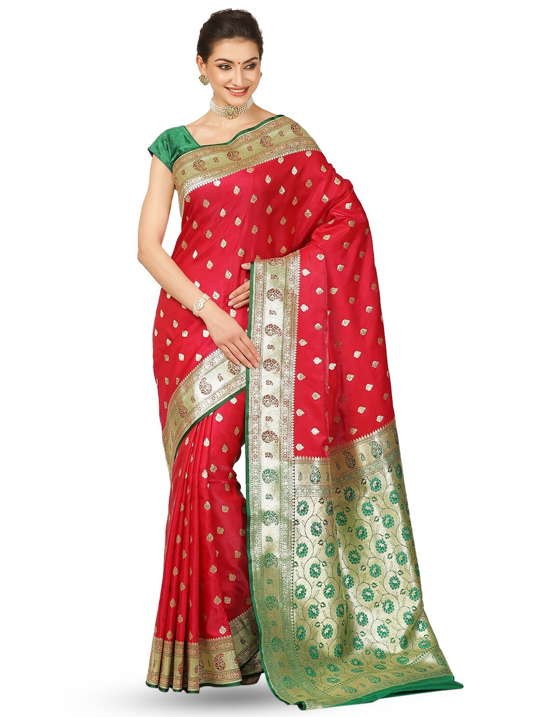 

PTIEPL Banarasi Silk Works Ethnic Motifs Woven Design Zari Banarasi Saree, Pink