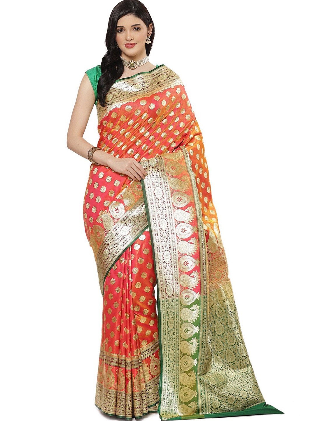 

PTIEPL Banarasi Silk Works Woven Design Zari Satin Banarasi Saree, Pink