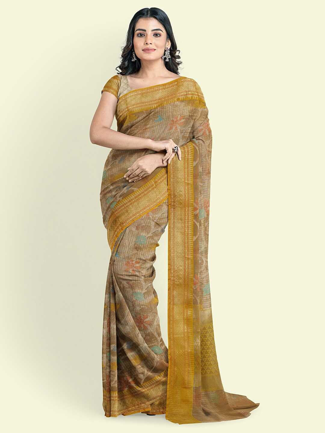 

PTIEPL Banarasi Silk Works Woven Design Zari Organza Banarasi Saree, Brown