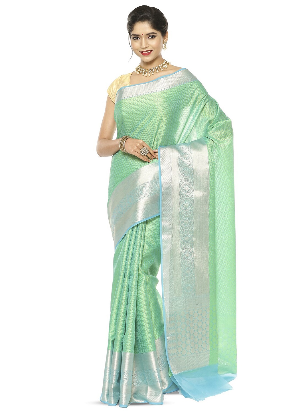 

PTIEPL Banarasi Silk Works Woven Design Zari Art Silk Banarasi Saree, Green