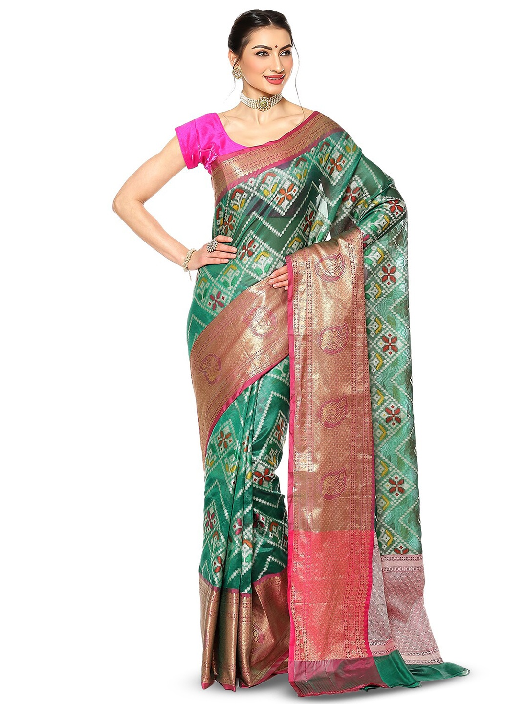 

PTIEPL Banarasi Silk Works Woven Design Zari Art Silk Banarasi Saree, Green