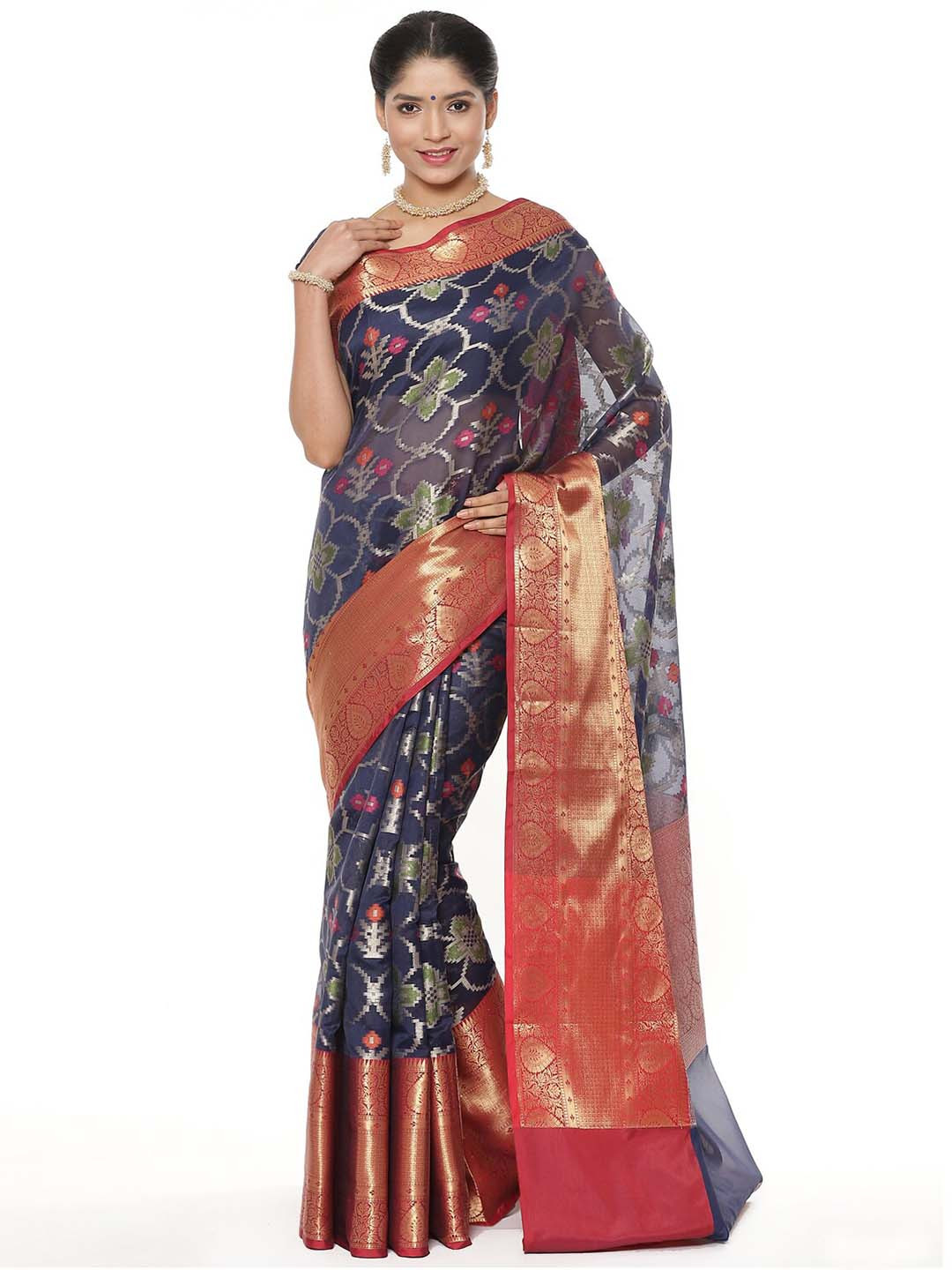 

PTIEPL Banarasi Silk Works Woven Design Zari Art Silk Banarasi Saree, Blue