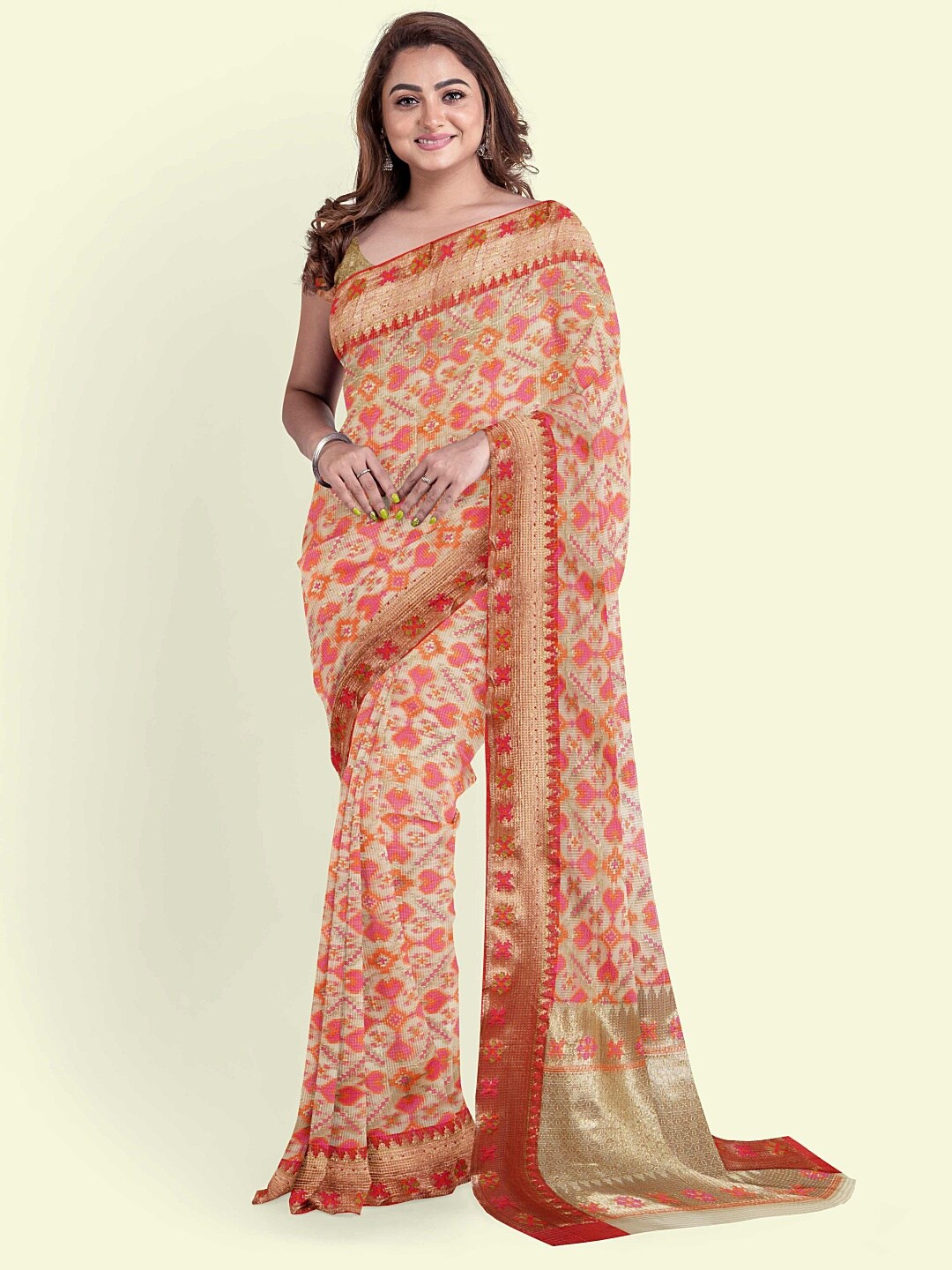 

PTIEPL Banarasi Silk Works Woven Design Zari Banarasi Saree, Beige