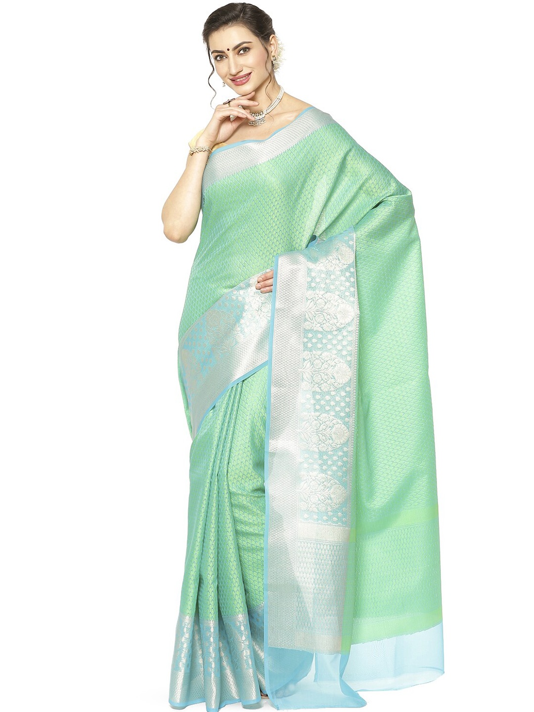 

PTIEPL Banarasi Silk Works Woven Design Zari Art Silk Banarasi Saree, Green