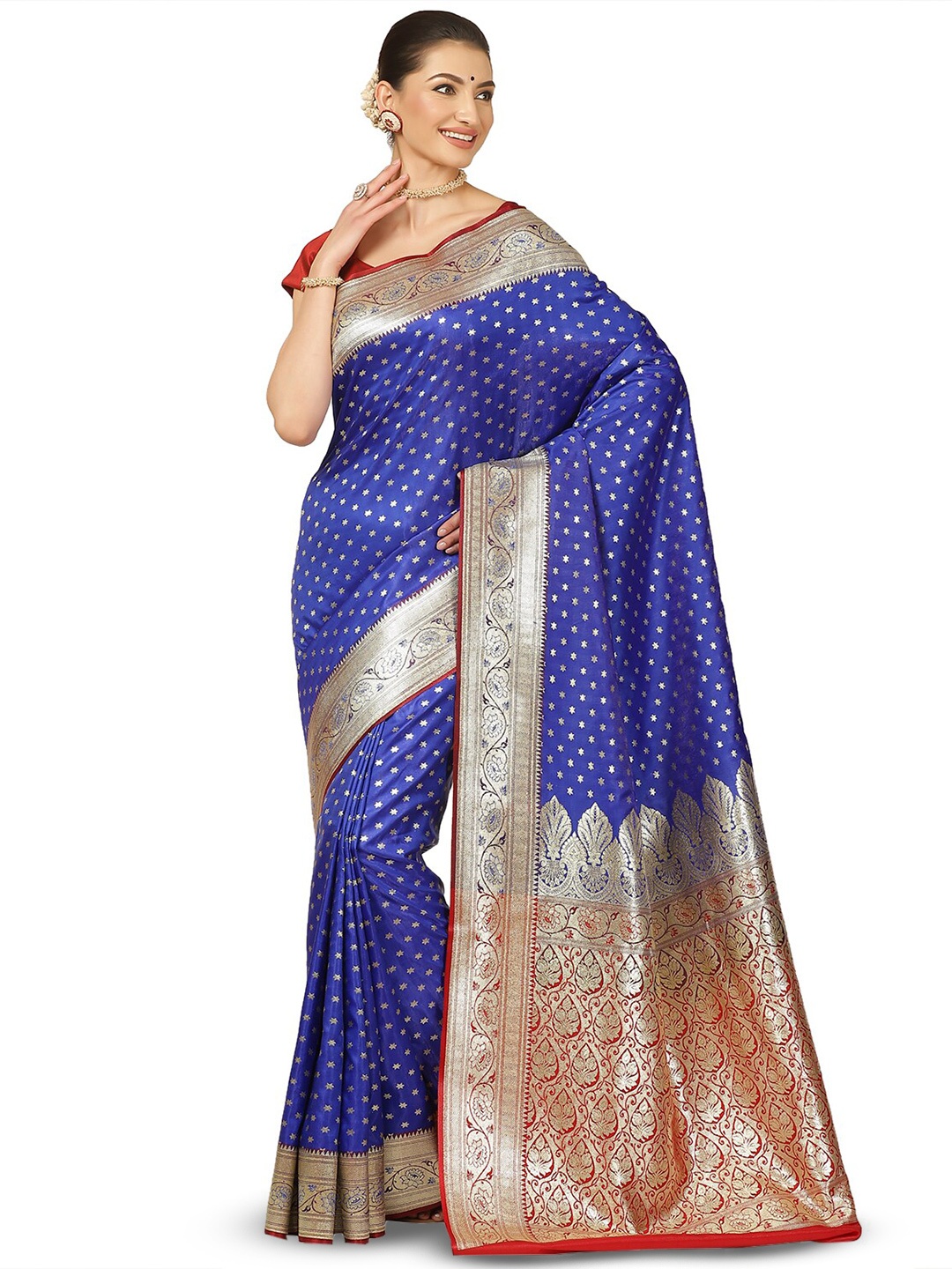 

PTIEPL Banarasi Silk Works Ethnic Motifs Woven Design Zari Banarasi Saree, Blue