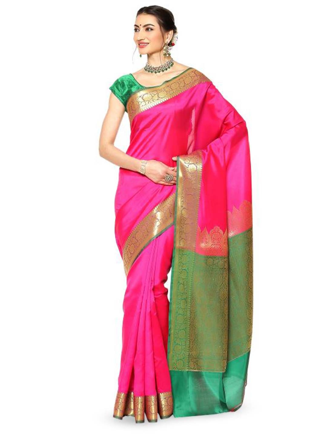 

PTIEPL Banarasi Silk Works Zari Banarasi Saree, Pink